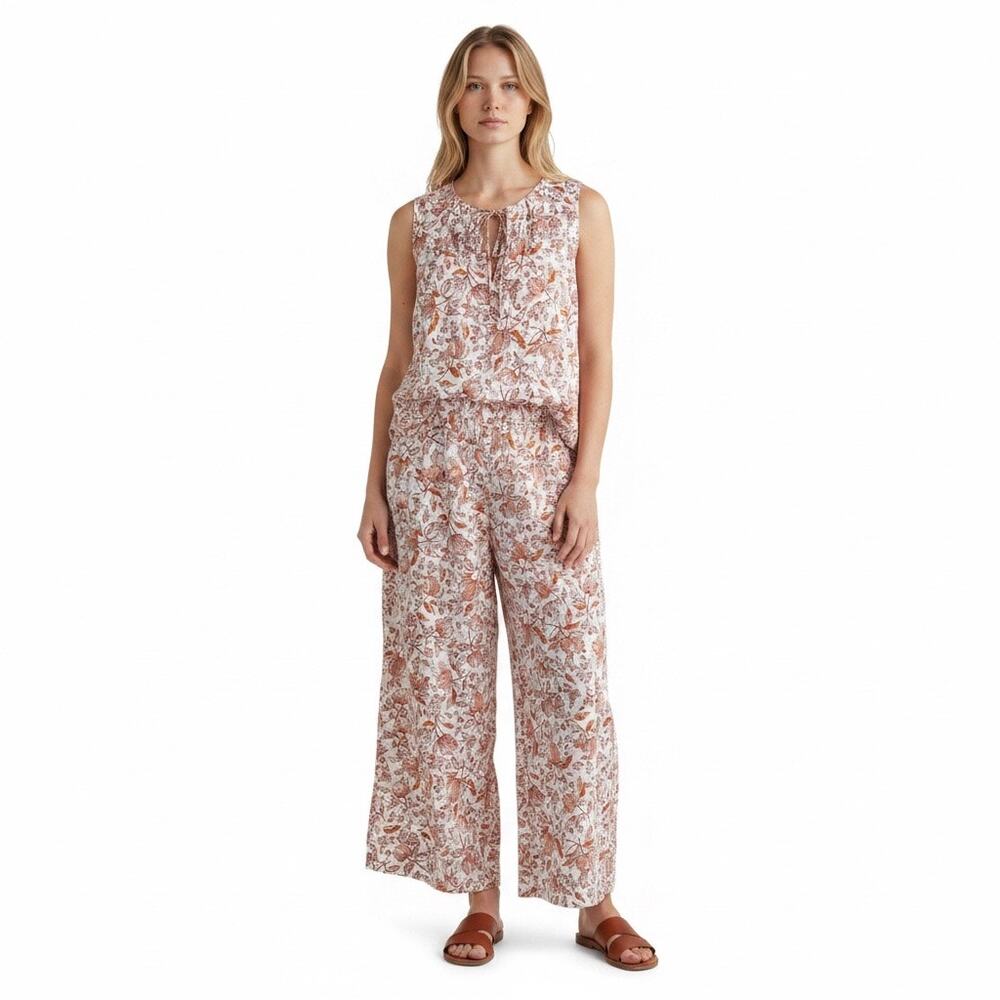 Haute Hippie Style Womens Set Pants Top Floral Linen Sleeveless Lounge Boho
